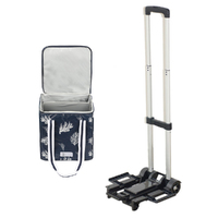 OurTime Insulated Double Compartment Cooler Bag Navy Coral with Trolley